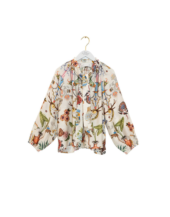 One Hundred Stars Cornucopia Pussybow Blouse, Ivory (IVORY), large