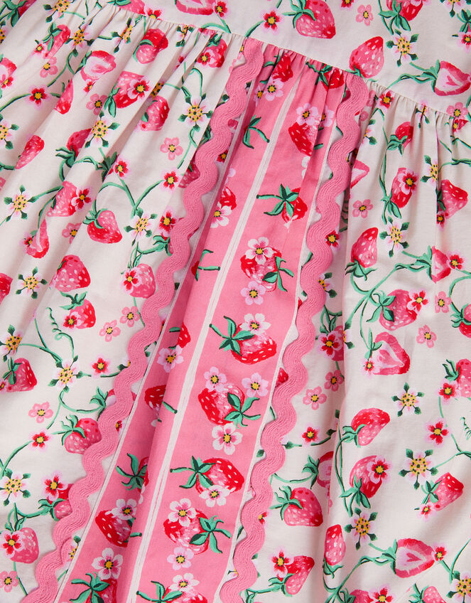 Puff Sleeve Strawberry Print Dress, Ivory (IVORY), large