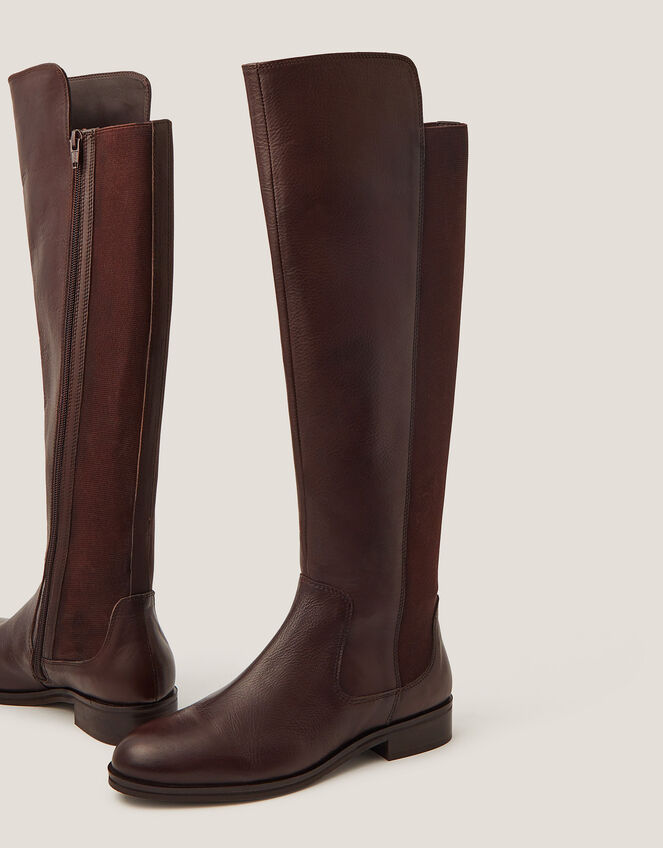 Una Leather Knee High Boots, Brown (CHOCOLATE), large