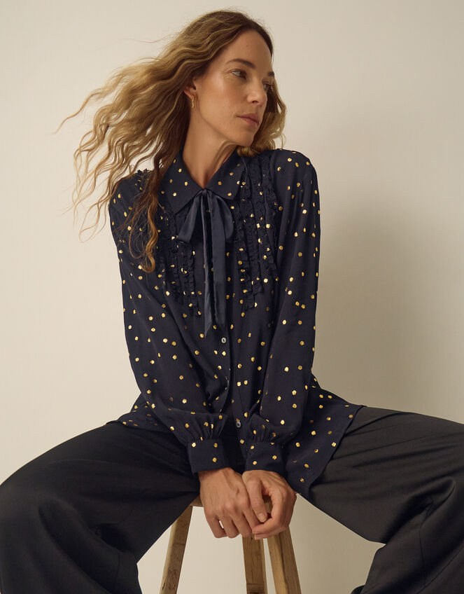 Stevie Foil Polka Dot Blouse, Blue (MIDNIGHT), large