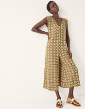 Maddie Sleeveless Floral Print Romper, Green (KHAKI), large