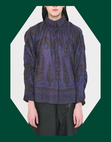 Antik Batik Tamari High Neck Paisley Blouse, Blue (NAVY), large