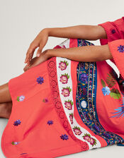 Lucy Layered Sleeve Embellished Maxi Dress, Orange (CORAL), large