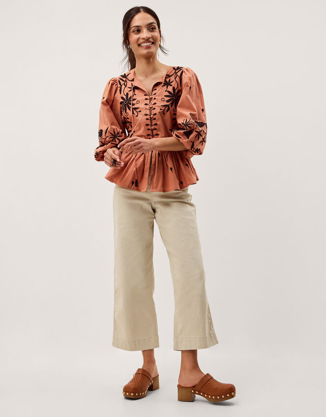 Freya Puff Sleeve Embroidered Top, Orange (PEACH), large