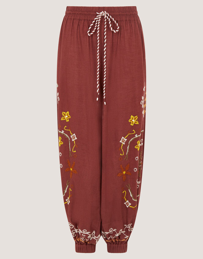 Greta Embroidered Balloon Trousers, Brown (CHOCOLATE), large