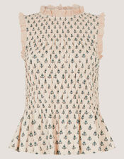 Amaya Sleeveless Printed Jersey Top, Ivory (IVORY), large