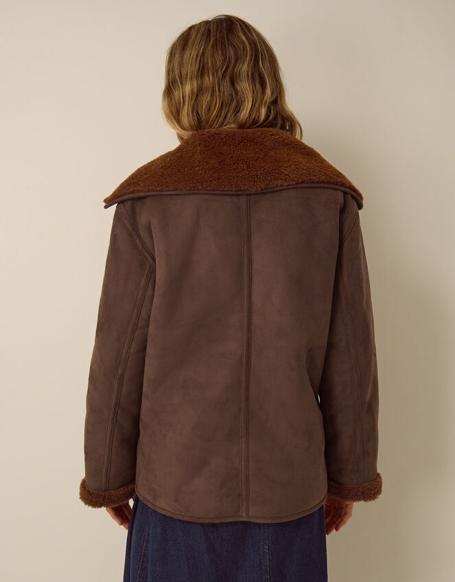 Holly Borg Collar Faux Suede Coat, Tan (TAN), large