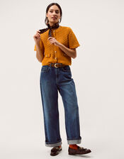 Sarna Textured Knit Cardigan, Yellow (OCHRE), large