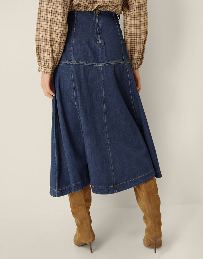 Macy Tie Side Denim Midi Skirt, Blue (MID AUTHENTIC BLUE), large