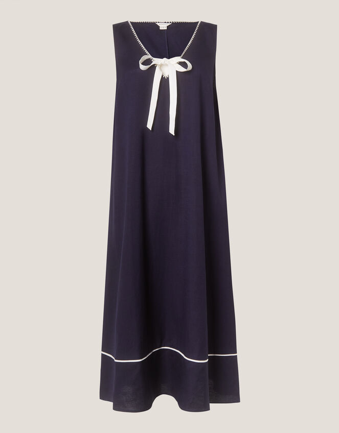 Gigi Bow Linen Blend Midi Dress, Blue (NAVY), large