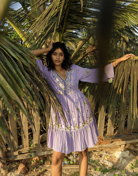 Premium Embroidered Kaftan Dress in LENZING&trade; ECOVERO&trade;, Purple (LILAC), large