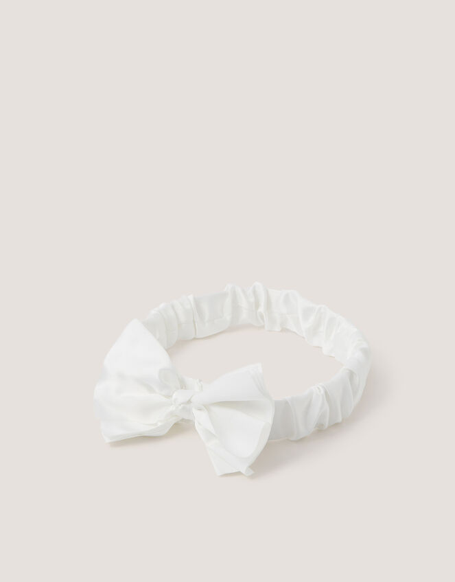 Satin Bow Bando Headband, Ivory (IVORY), large