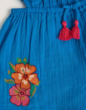 One Shoulder Floral Embroidered Romper, Blue (BLUE), large