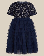 Shikha Bead Embellished Ruffle Party Dress, Blue (NAVY), large