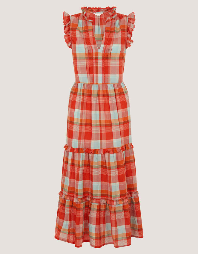 Cecily Check Print Tiered Midi Dress, Orange (ORANGE), large