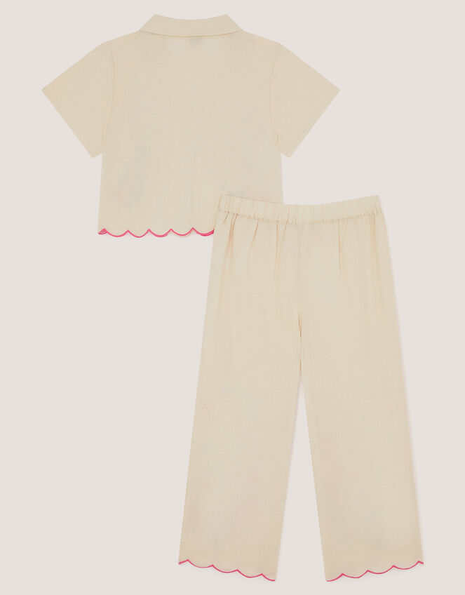 Floral Embroidered Shirt & Trousers Set, White (WHITE), large