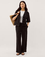 Jolie Straight Linen Blend Pants, Black (BLACK), large