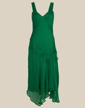 Ruby Sleeveless Asymmetrical Floral Embroidered Midi Dress, Green (GREEN), large