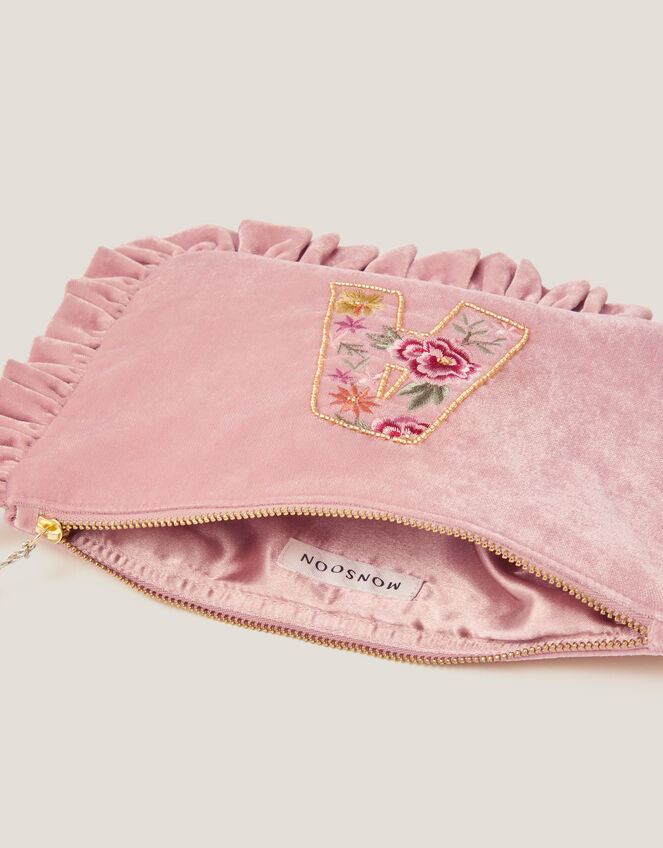 Flower Initial Velvet Pouch, Pink (PINK), large