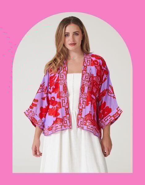 One Hundred Stars Willow Print Kimono Jacket, , large