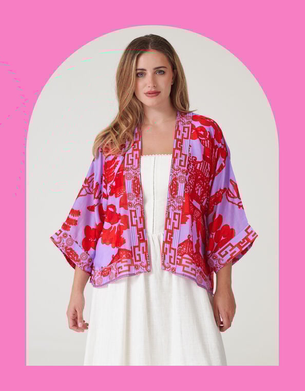 One Hundred Stars Willow Print Kimono Jacket, , large