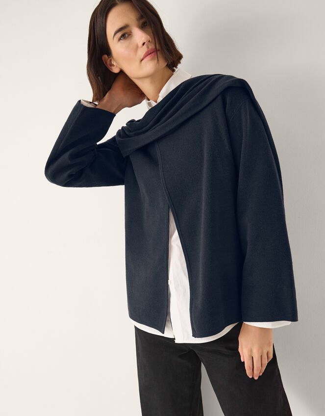 Simmi Asymmetrical Scarf Cardigan, Blue (NAVY), large