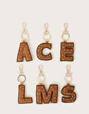 Bead Velvet Initial Keyring, Gold (GOLD), large