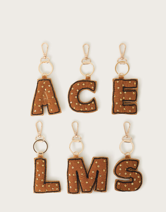 Bead Velvet Initial Keyring, Gold (GOLD), large