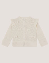 Pearl Embellished Bow Faux Fur Cardigan, Ivory (IVORY), large