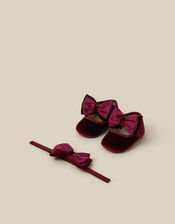 Baby Bow Velvet Booties & Headband Set, Red (BURGUNDY), large
