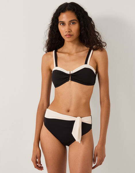 Sabrina Two Tone High Waist Bikini Bottoms, Black (BLACK), large