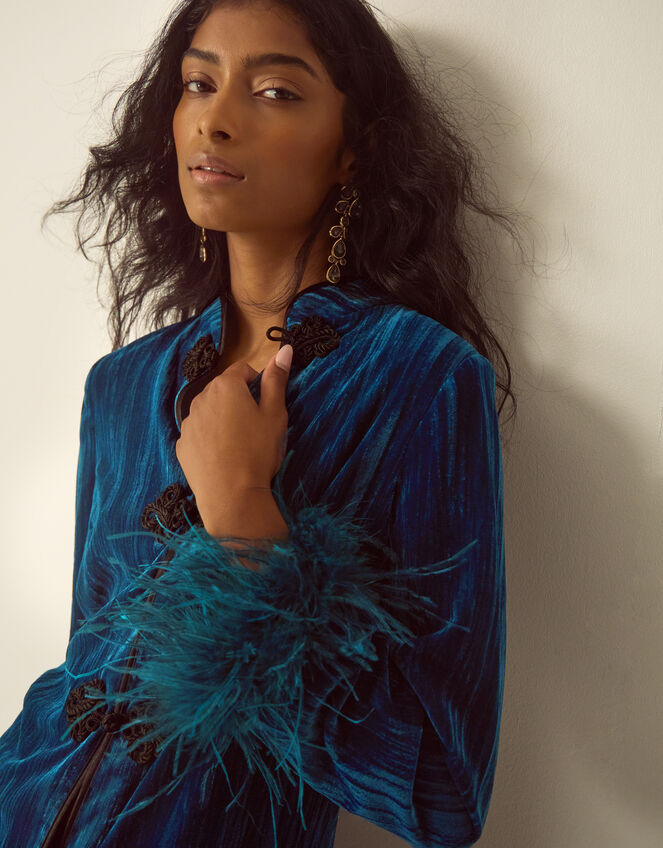 Quinn Frogging Feather Velvet Jacket, Teal (TEAL), large
