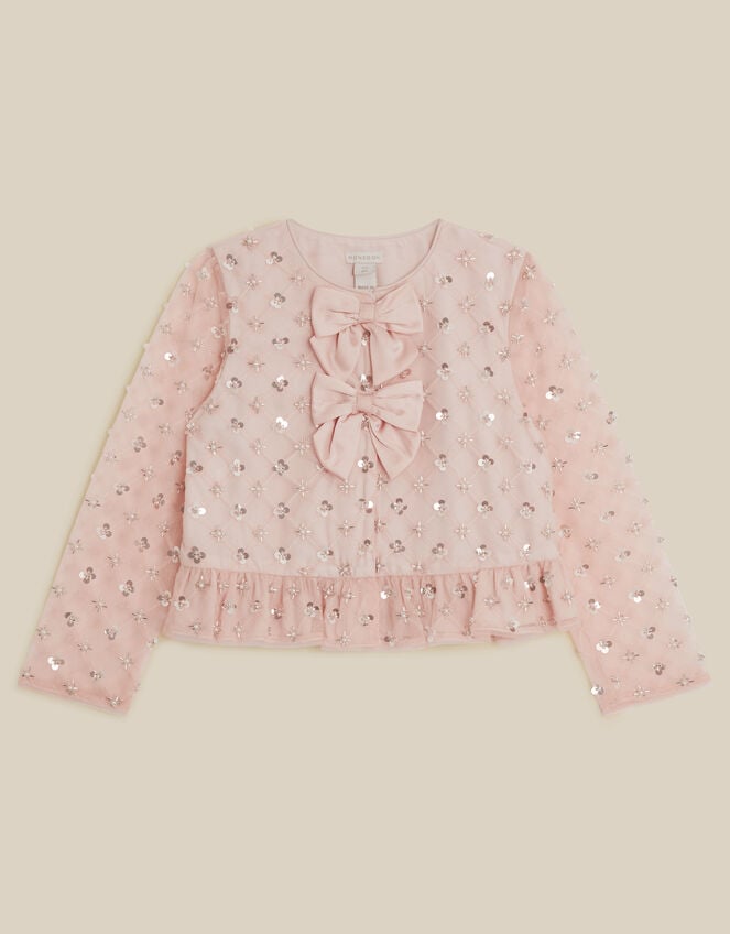 Gracie Satin Bow Embellished Cardigan, Pink (PALE PINK), large