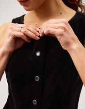 Vanessa Sleeveless Velvet Pleated Midi Dress, Black (BLACK), large