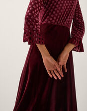 Dua Polka Dot Velvet Midi Dress, Red (BERRY), large