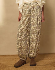 East Odette Hand-Woodblock Print Balloon Trousers, Cream (CREAM), large