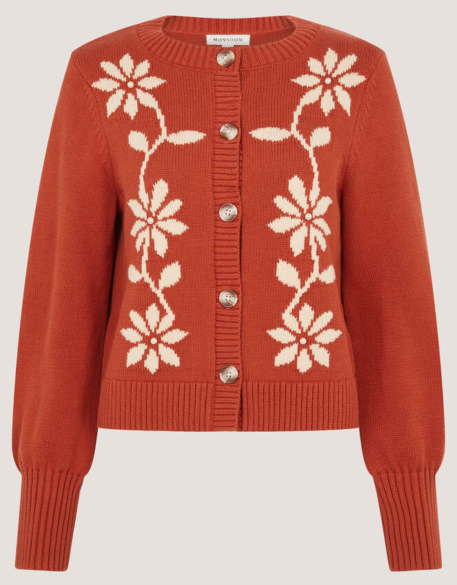 Fiona Floral Embroidered Cardigan, Orange (RUST), large
