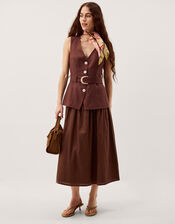 Margot Belted Linen Blend Midi Dress, Brown (CHOCOLATE), large