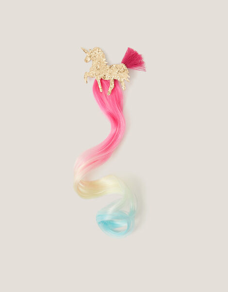 Rainbow Unicorn Fake Hair Clip, , large