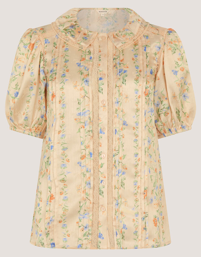 Naomi Puff Sleeve Floral Lace Blouse, Yellow (LEMON), large
