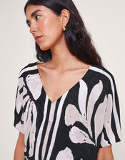 Palm Print Knit Top, Black (BLACK), large