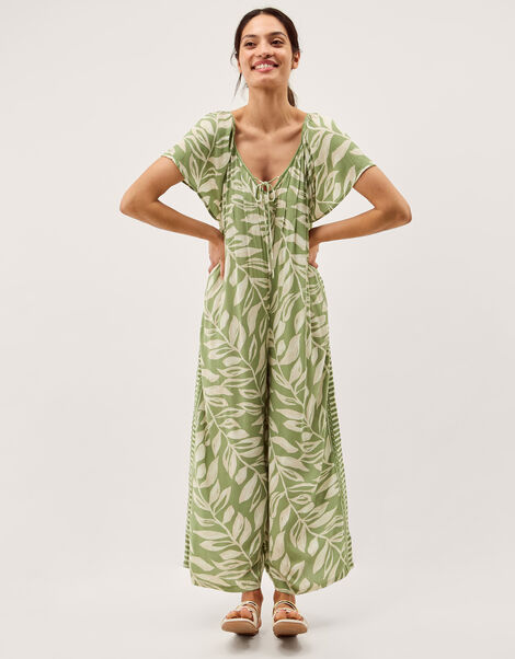 Lillie Leaf Print Jumpsuit, Green (GREEN), large