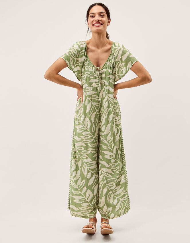 Lillie Leaf Print Jumpsuit, Green (GREEN), large