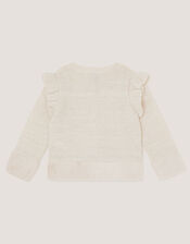 Pearl Embellished Bow Faux Fur Cardigan, Ivory (IVORY), large