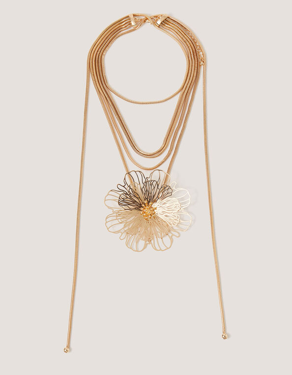 Statement Flower Layered Necklace, , large