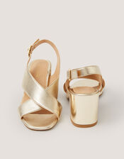 Cally Crossover Leather Block Heels , Gold (GOLD), large