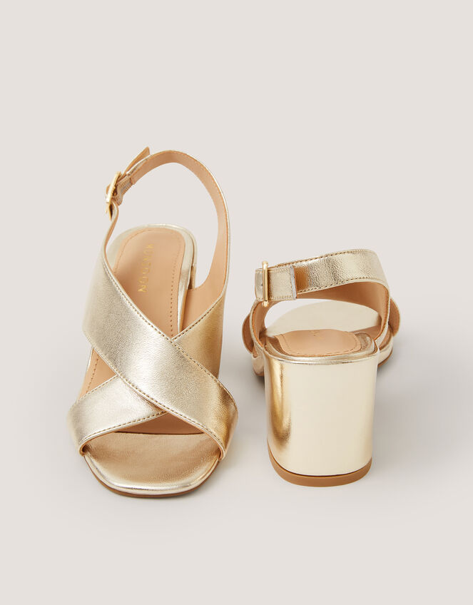 Cally Crossover Leather Block Heels , Gold (GOLD), large