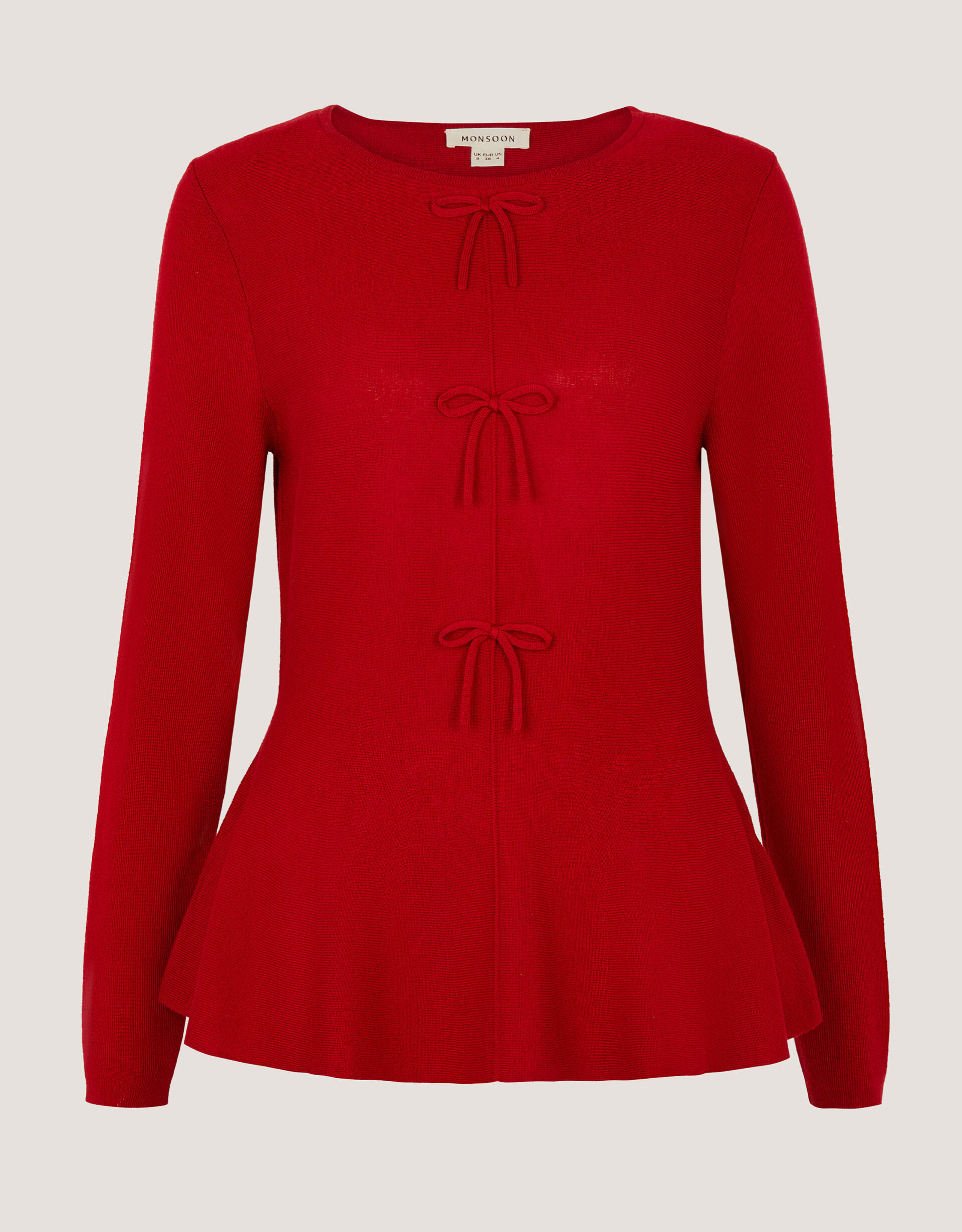 Paula Bow Peplum Jumper, Red (RED), large