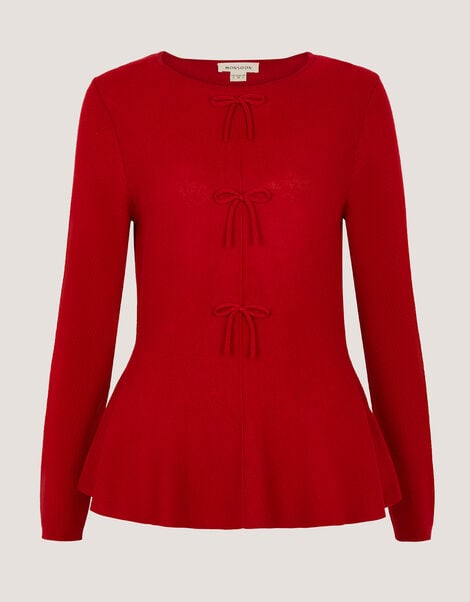Paula Bow Peplum Jumper, Red (RED), large