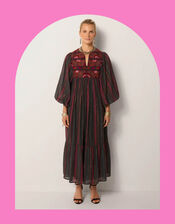 Maison Hotel Isadora Paisley Stripe Midi Dress, Red (BURGUNDY), large